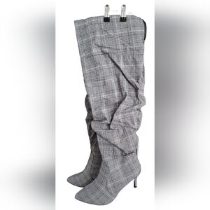 Fashion To Figure Black White Plaid Knee High Wide Calf Slouch Boots Sz 11W NWOB